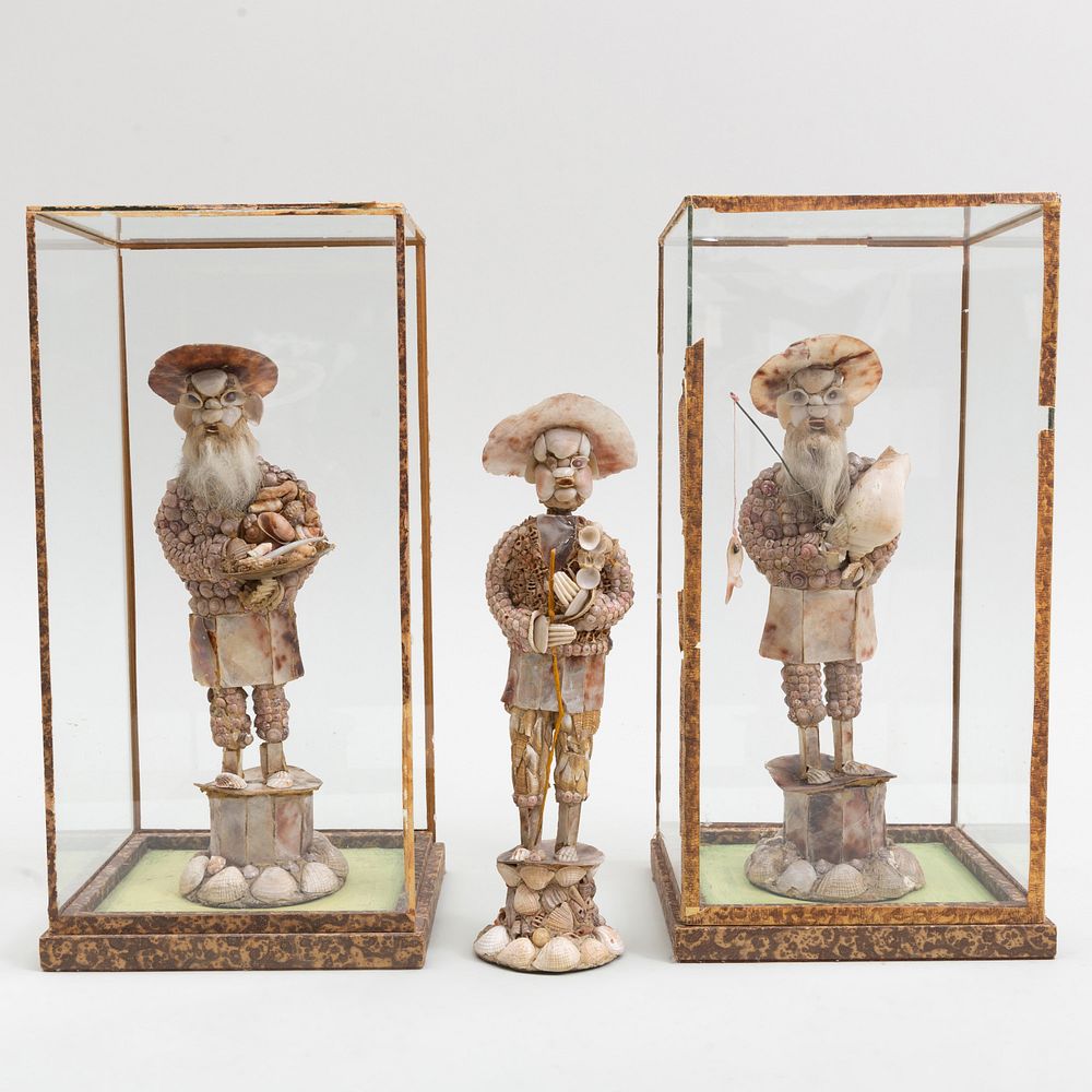 Appraisal: Group of Three Italian Shellwork Figures of Fishermen Two with