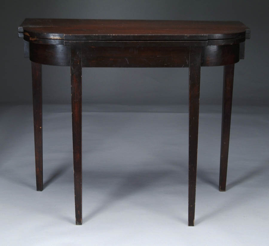 Appraisal: NEW HAMPSHIRE TIGER MAPLE HEPPLEWHITE CARD TABLE The D-shaped card