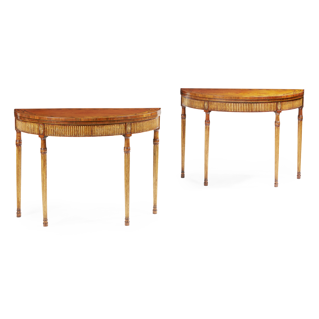 Appraisal: PAIR OF LATE GEORGE III SATINWOOD PEARWOOD KINGWOOD PARCEL GILT