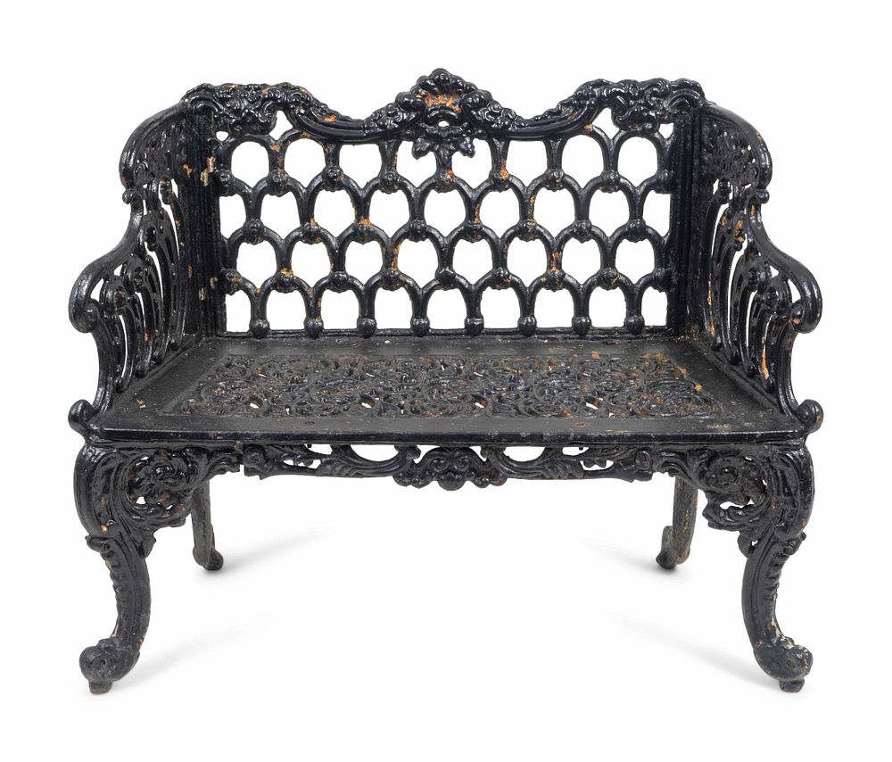 Appraisal: A Victorian Style Black-Painted Cast-Iron Garden Bench Height x length