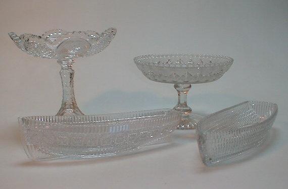 Appraisal: Two pressed glass pedestal comports two pressed glass boats