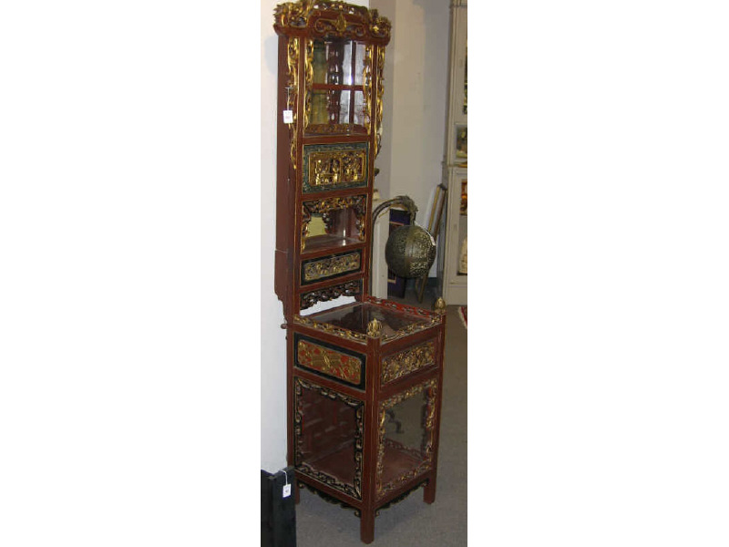 Appraisal: CHINESE GILT AND RED LACQUERED DRESSING STAND Showing allover fine