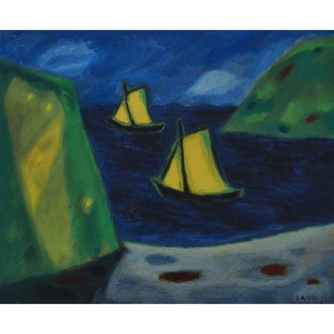 Appraisal: Antonio Lago Rivera - SAILBOATS Spanish Oil on canvas signed