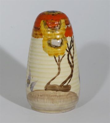 Appraisal: Rhodanthe' a Clarice Cliff Bizarre Lynton sugar sifter painted in