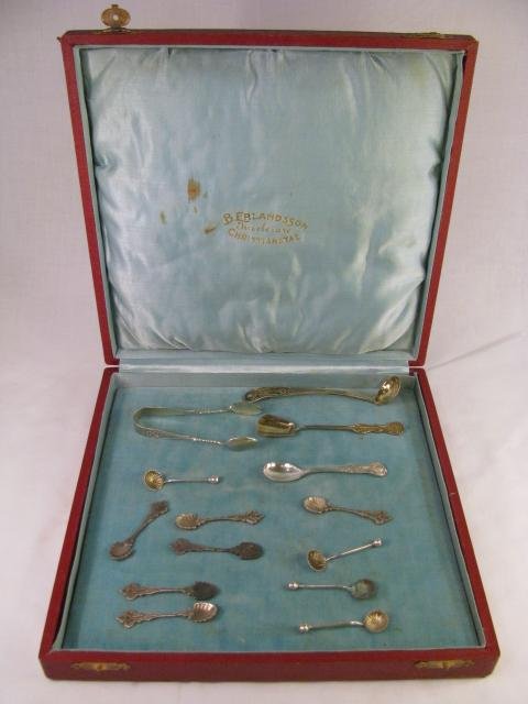 Appraisal: Group of fourteen pieces ten sterling salt spoons largest long