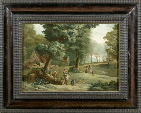 Appraisal: FRANCE TH C A forest landscape with two horseriders Oil