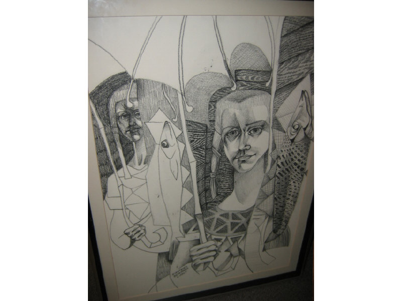 Appraisal: SIEGFRIED REINHARDT AMERICAN - Women and fish charcoal on paper