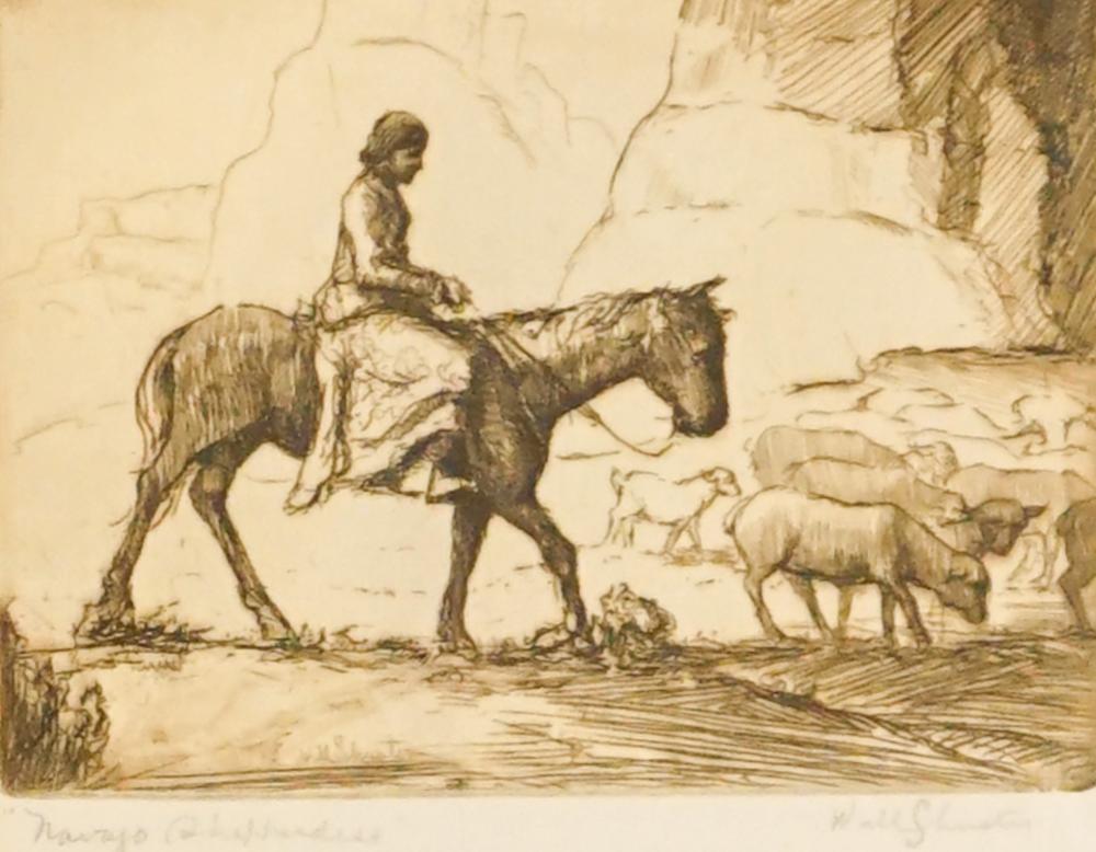 Appraisal: William Schuster American - Navajo Shepherdess Etching Unframed x in