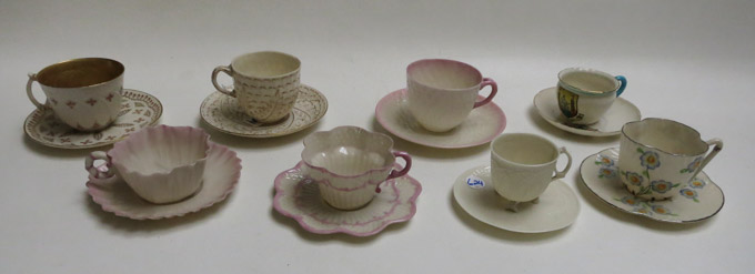 Appraisal: EIGHT BELLEEK CUP AND SAUCERS in various patterns such as