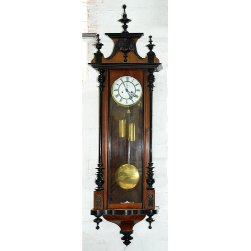 Appraisal: An ebonised and walnut Vienna wall clock late th c