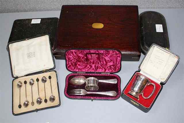 Appraisal: A CASED SILVER CHRISTENING SET CONSISTING OF a fork spoon