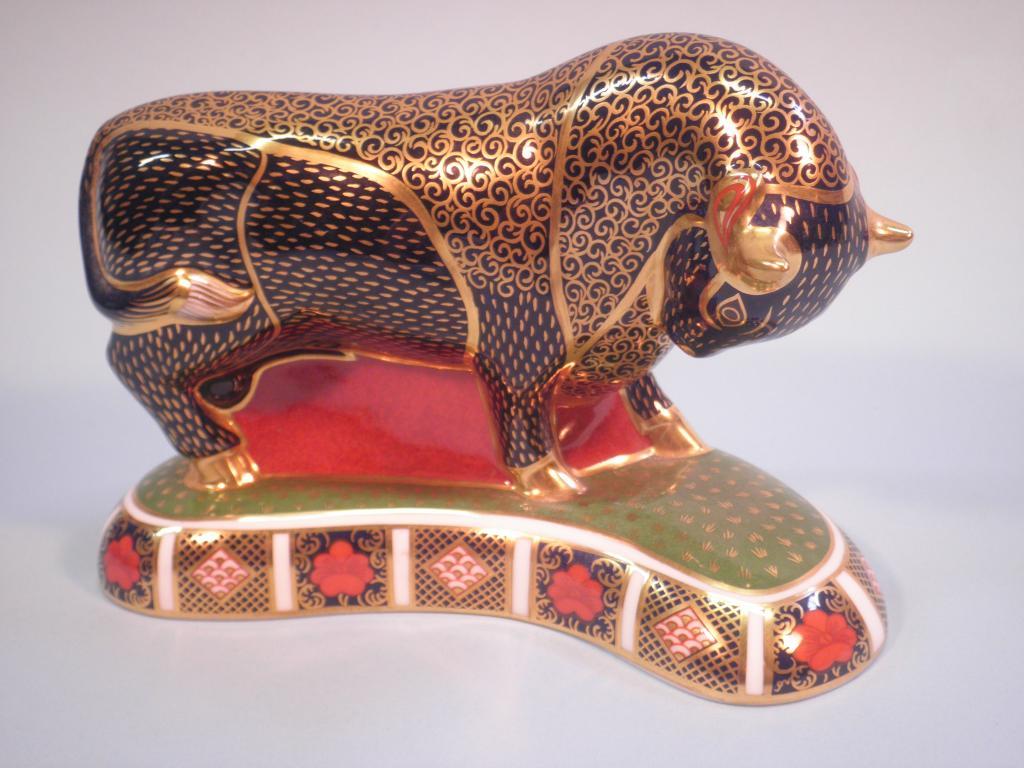 Appraisal: A Royal Crown Derby Imari pattern figure of a bull