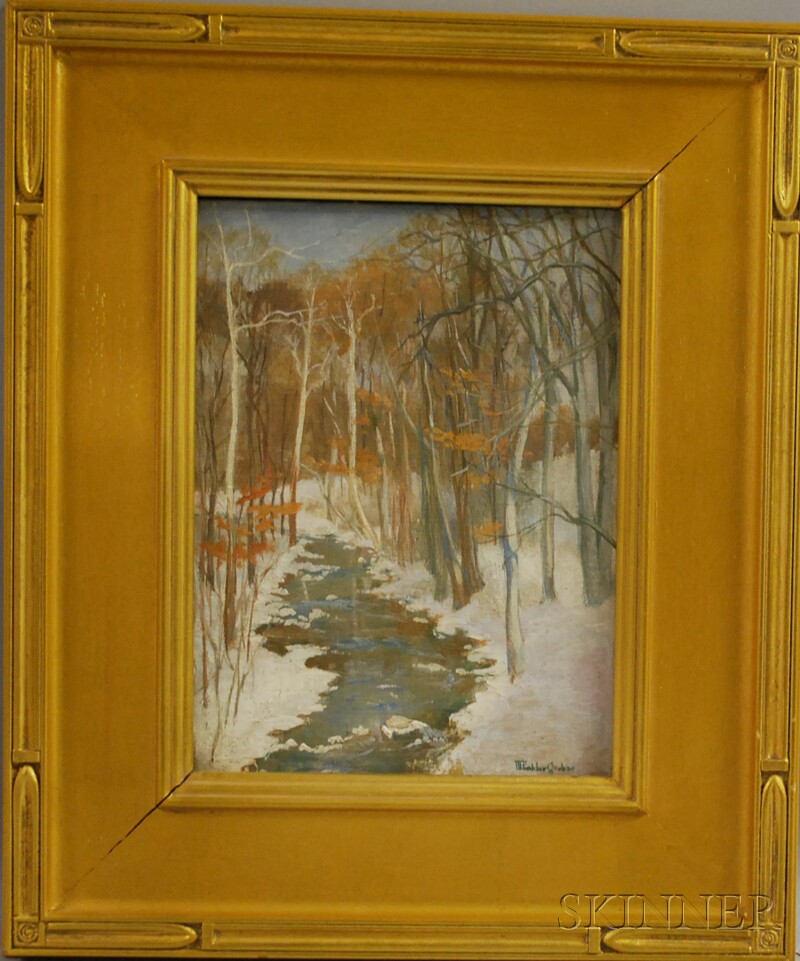 Appraisal: American School th Century Winter Stream January Signed M Finkler