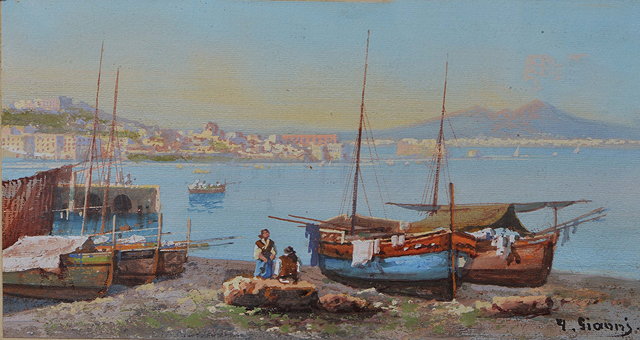 Appraisal: GIANNI TH TH CENTURY Fisher folk with boats off the