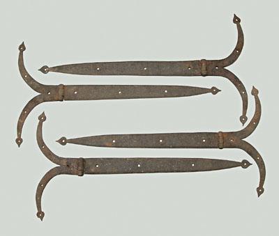 Appraisal: Set of four hand wrought iron hinges split ends with