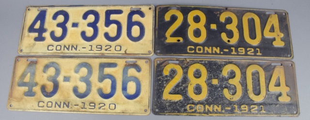 Appraisal: Connecticut License PlatesTwo sets of two set is Very Good