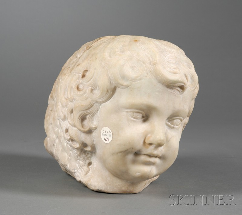 Appraisal: Carved Marble Head of a Child Italy ht in Very