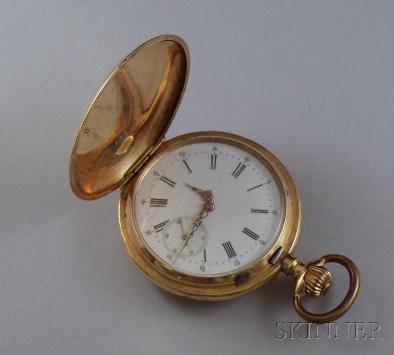 Appraisal: Swiss kt Gold Hunting Case Savonnette Pocket Watch white enamel