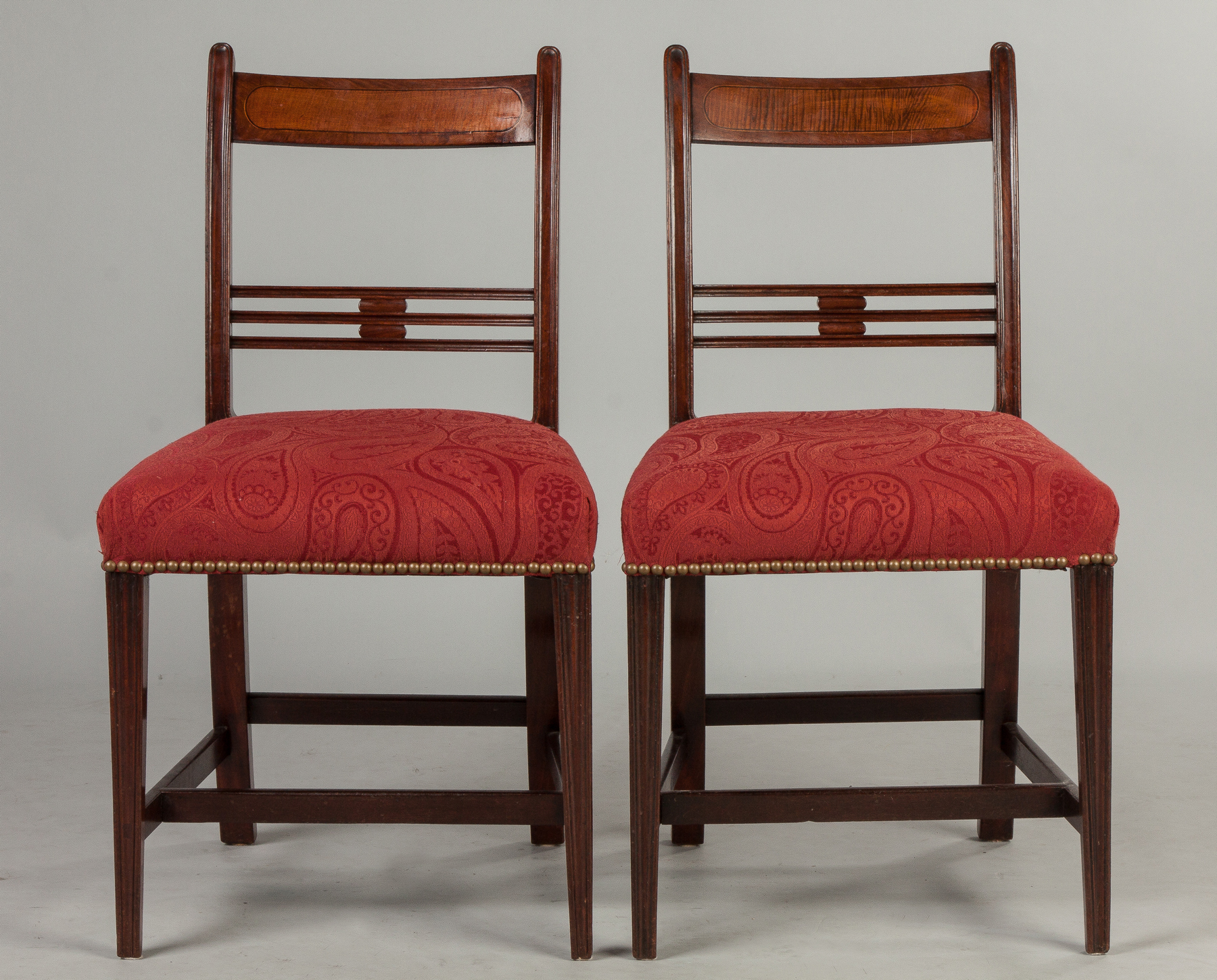 Appraisal: New England Federal Mahogany Side Chairs Curly maple panel and