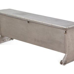 Appraisal: An Industrial Style Brushed Aluminum Submarine Bench Height x width