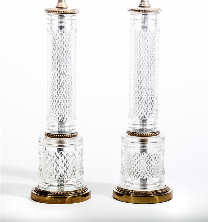 Appraisal: Pair of Neoclassical Style Brass-Mounted Cut-Glass Column-Form Table Lamps in