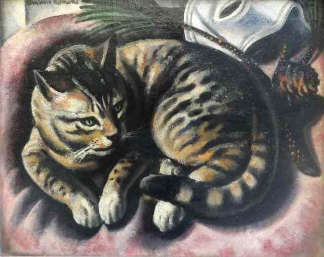 Appraisal: ROMANO Umberto Oil on Canvas of a Cat Signed upper