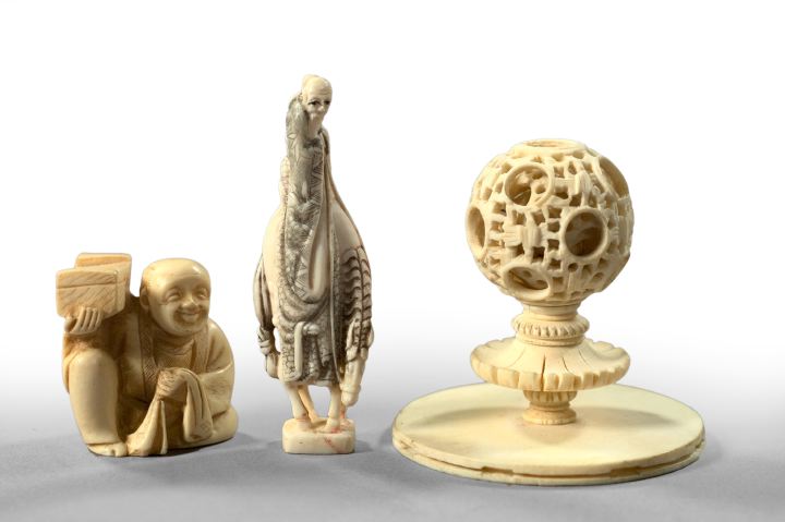 Appraisal: Collection of Three Oriental Carved Bone and Ivory Cabinet Pieces