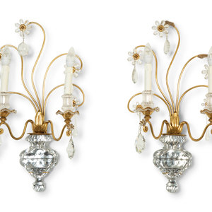 Appraisal: A Pair of French Gilt Metal and Glass Two-Light Floral