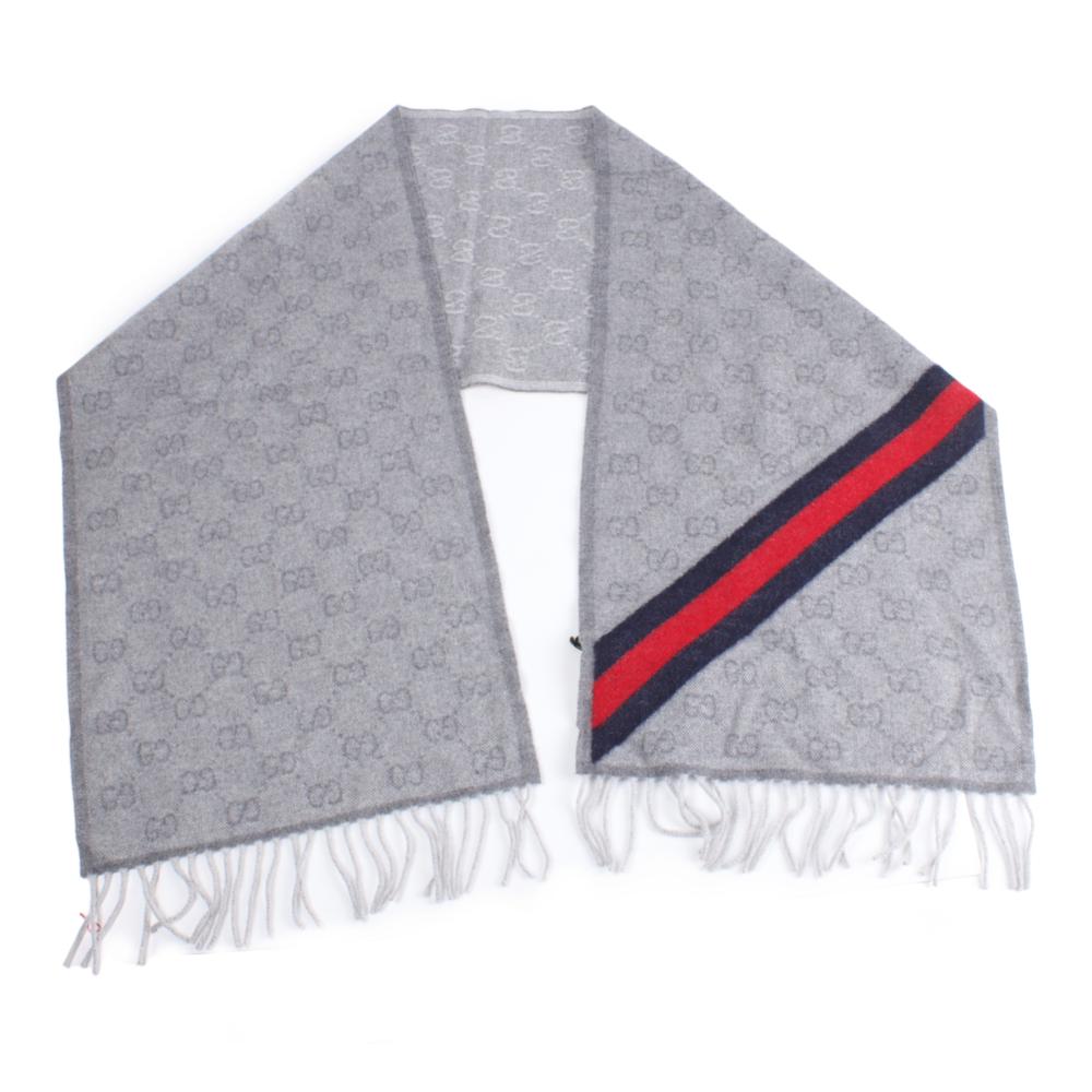 Appraisal: GUCCI Fringe GG Guccissima Wool Scarf ZINC BLUE with wool