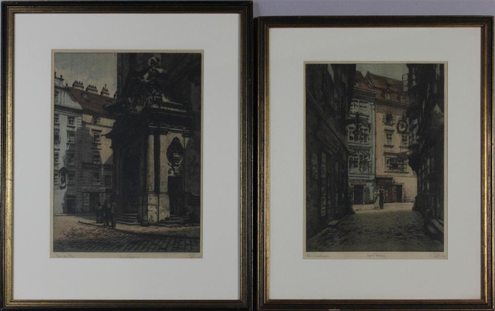 Appraisal: EMIL SINGER A PAIR OF ETCHINGS OF VIENNA and ONE