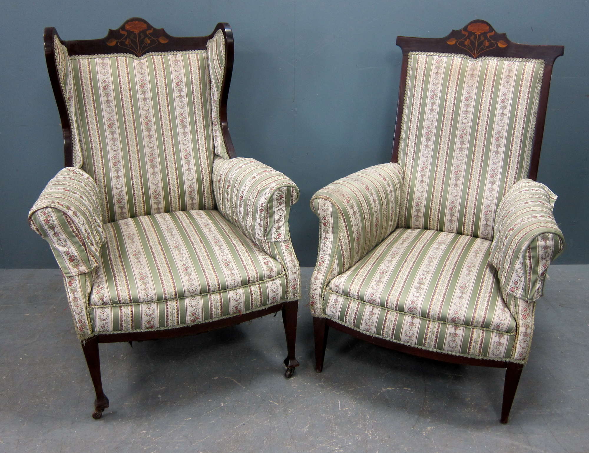 Appraisal: A pair of mahogany armchairs with Art Nouveau style inlay