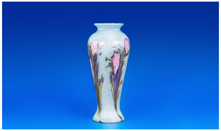 Appraisal: Okra Glass Studio Vase Of Slender Baluster Form with Iridescent