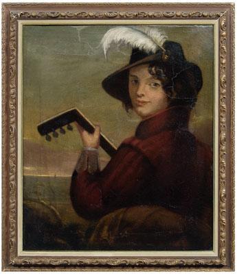 Appraisal: th century Dutch School painting portrait of young man playing