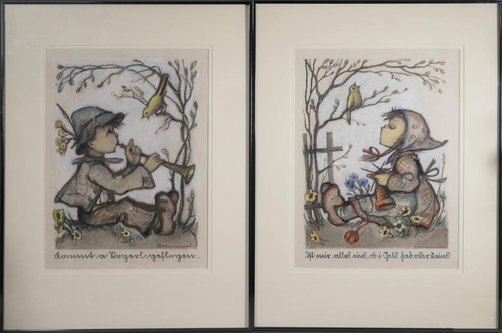 Appraisal: A pair of original pastel drawings by Berta Hummel Signed