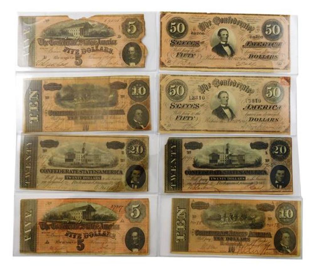 Appraisal: Eight Confederate bank notes all from the seventh series of