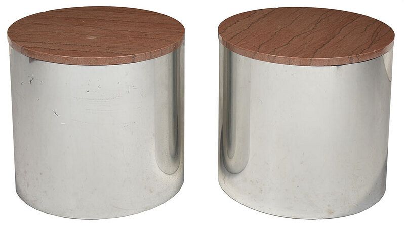 Appraisal: Pair Contemporary Aluminum and Stone Top Tables marks for Habitat