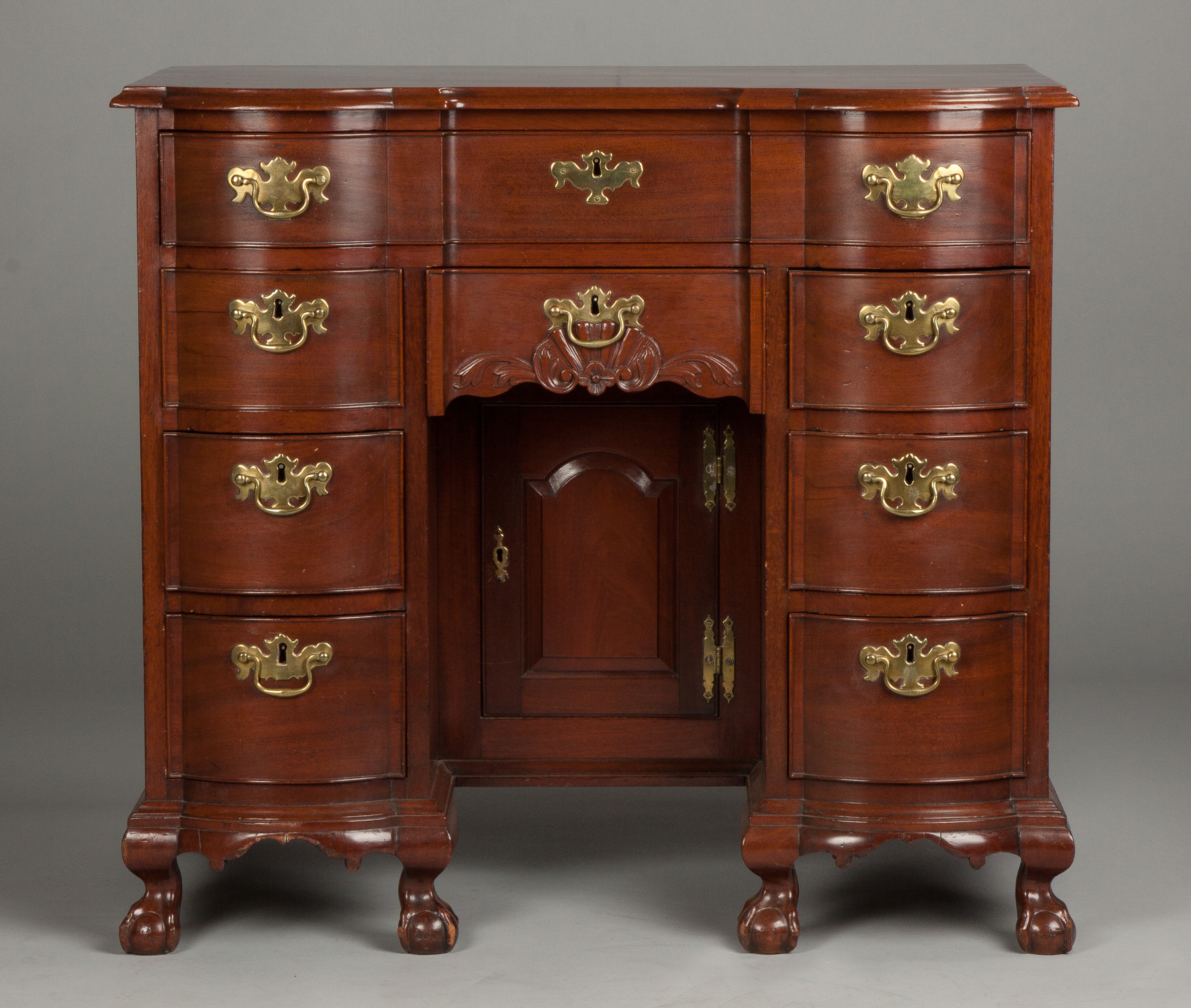 Appraisal: New England Diminutive Chippendale Block Front Knee Hole Desk th