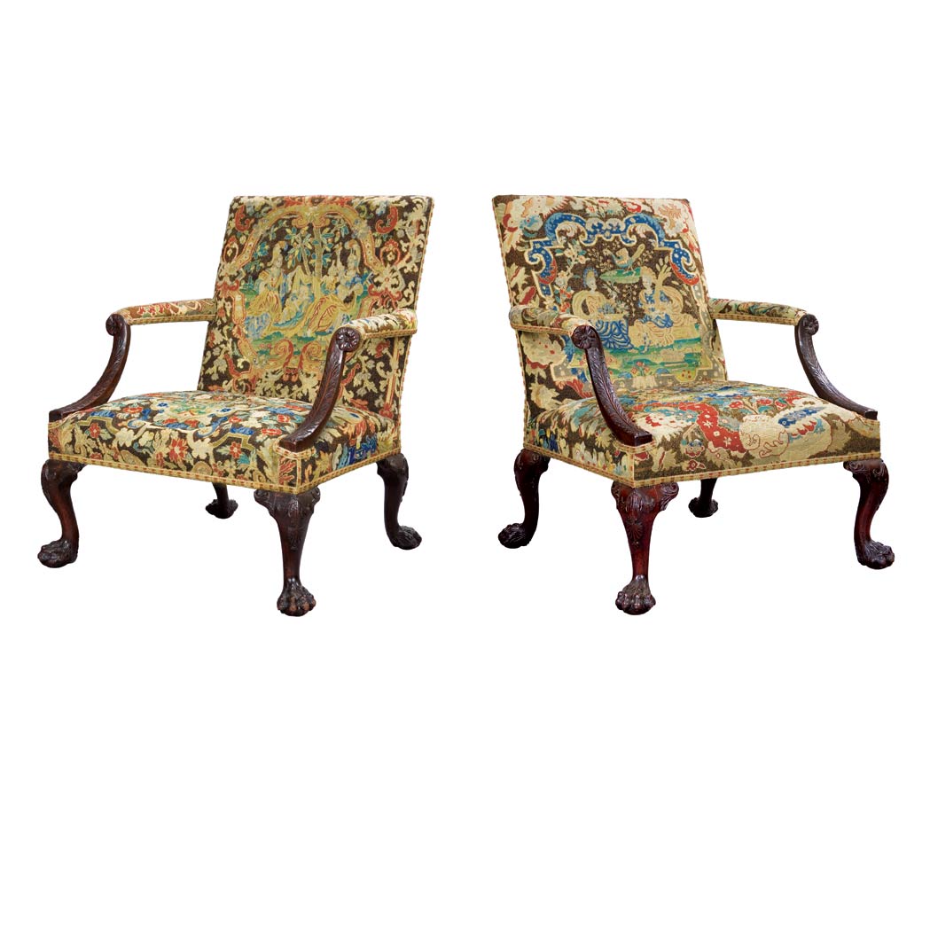 Appraisal: Pair of George II Mahogany Library Armchairs Mid th century