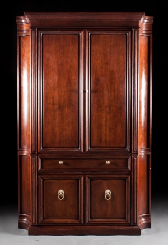 Appraisal: Regency style mahogany entertainment unit Liniage Furniture paneled cabinet doors