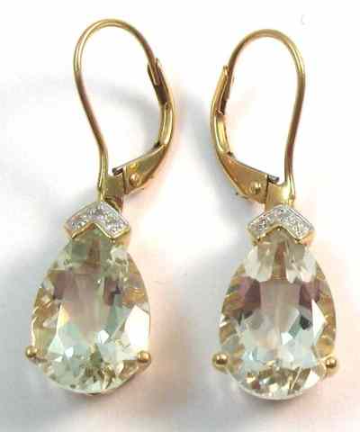 Appraisal: PAIR OF PRASIOLITE EARRINGS each k yellow gold set with