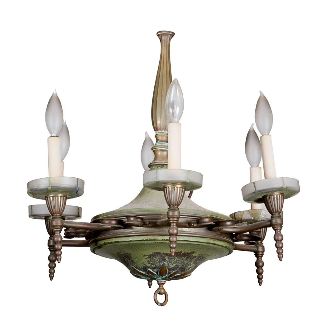 Appraisal: French Deco Style Painted Six-Light Chandelier Height inches diameter inches