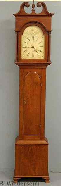 Appraisal: Delaware Chippendale cherry tall case clock c with a broken