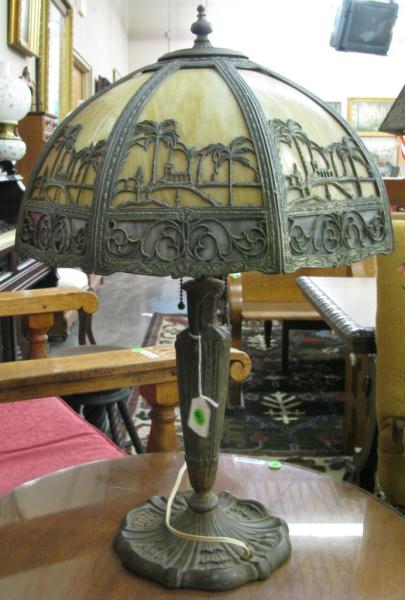 Appraisal: Art Deco Style Table Lamp with Slag Glass Shade two-bulb