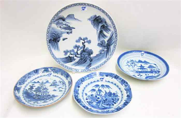 Appraisal: FOUR PIECES CHINESE EXPORT BLUE AND WHITE PORCELAIN footed round