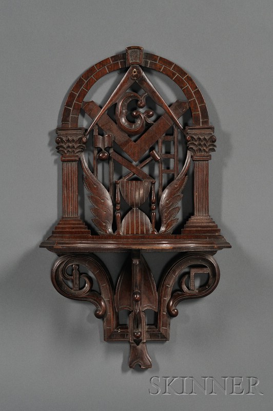 Appraisal: Carved Walnut Masonic Wall Shelf attributed to John Haley Bellamy