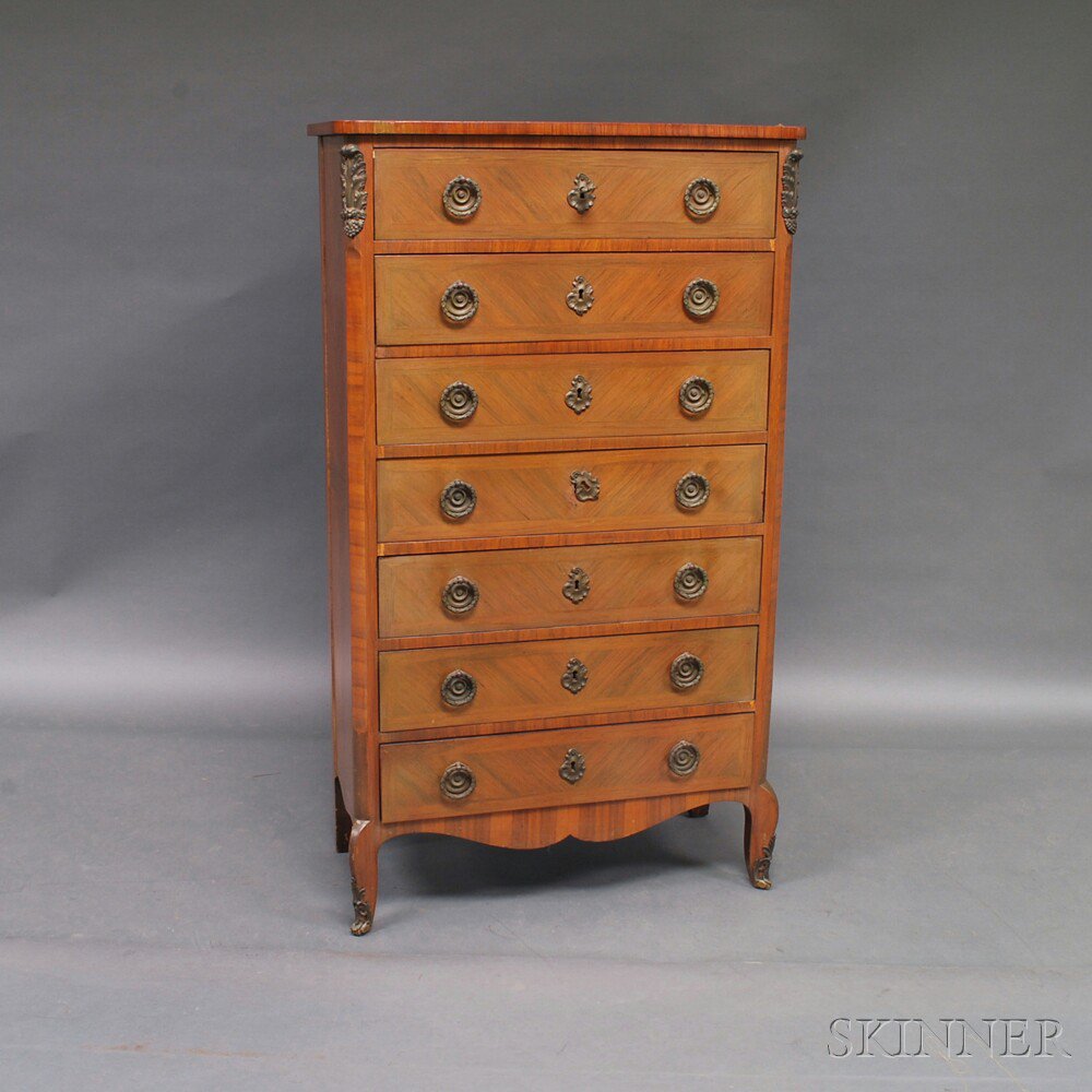 Appraisal: Louis XV-style Walnut Veneer Seven-drawer Tall Chest th century with