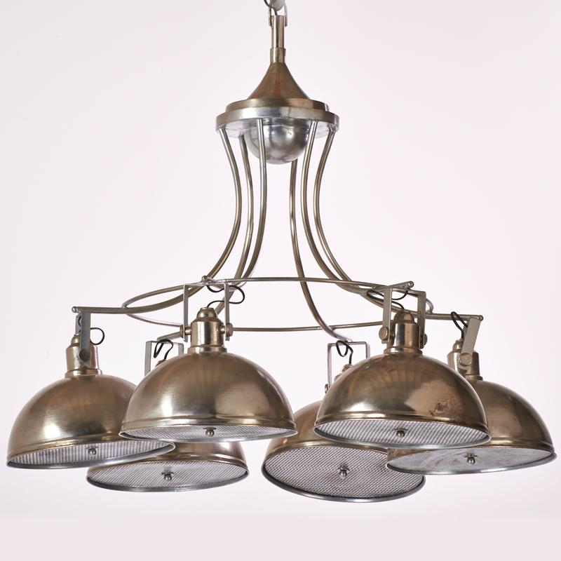 Appraisal: INDUSTRIAL Six-light chandelier USA Chromed steel Unmarked x