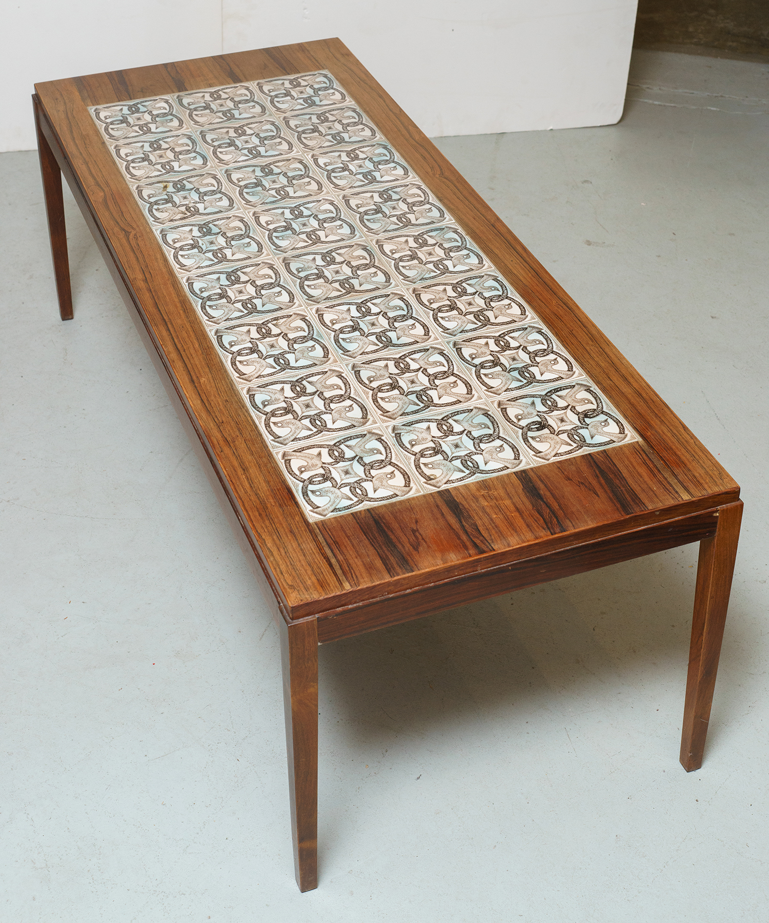 Appraisal: A s DANISH TILE INLAID COFFEE TABLE Glazed ceramic tile