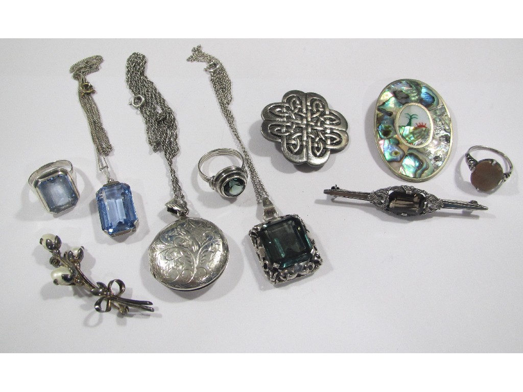 Appraisal: Lot of silver items to include two stone set pendants