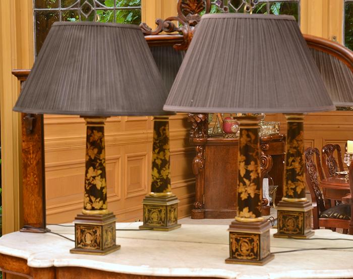 Appraisal: PAIR OF BLACK COLUMN TABLE LAMPS